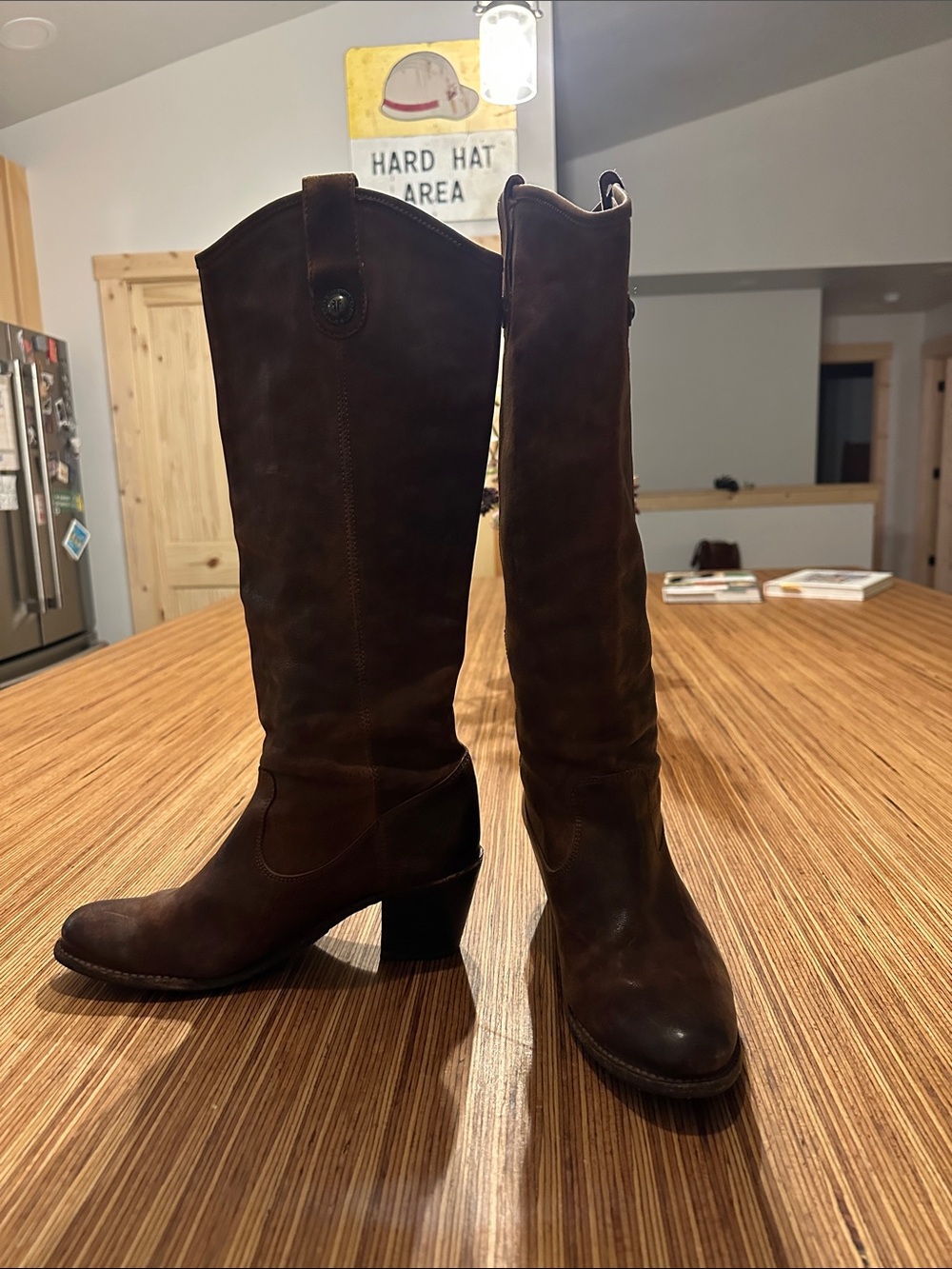 Frye Chestnut Brown Leather Boots with Block Heel - Picture 3 of 9